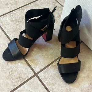 Black genuine Christian Louboutin block heel with zipper on back. Size 37 1/2